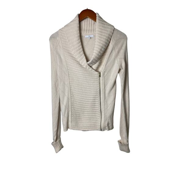Gap Cream Open Chunky Knit Moto Jacket Zipper Closure Women's Size X-Small - Picture 1 of 6